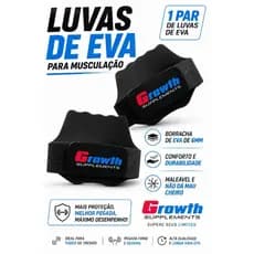 1 PAR de luvas de EVA para musculação/academia/protetor palmar/caleira. MODELO GROWTH PRETO.