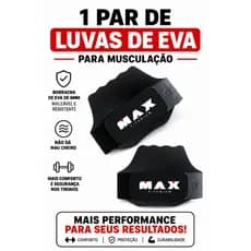 1 PAR DE LUVAS DE EVA PARA MUSCULAÇÃO/ACADEMIA. MODELO MAX TITANIUM.