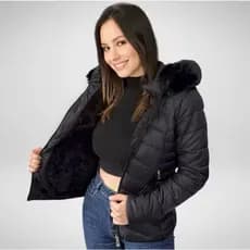Bobojaco Jaqueta Puffer Feminina Moda Inverno Quentinha Capuz Removivel