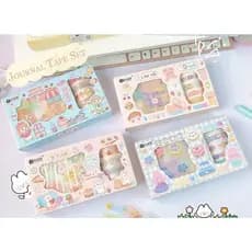 Box Presente 7 Washi Tape + 9 Cartelas de Adesivos decorativos para cadernos agendas - Material Escolar Papelaria Kawaii
