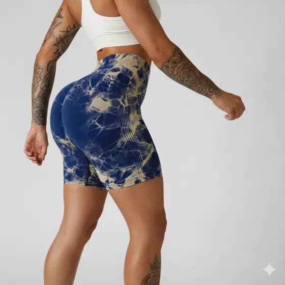 Shorts Feminino Academia Marmorizado Zero Transparencia Cintura Alta Levanta Bumbum