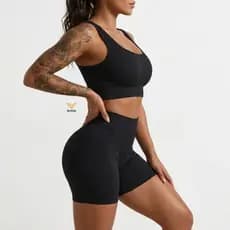 Conjunto Fitness Canelado Premium Short Zero Transparência Top Com Bojo (Removível) Costas Nadador Academia Treino Yoga