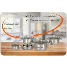Panelas de Aço Inox 5 Peças - Com Tampa de Vidro e Design Elegante - Jogo de panelas