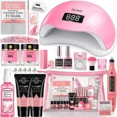Kit de Alongamento de Unhas em Gel Polygel e Fibra 3 em 1 Completo Profissional & Iniciante Cabine Sun Lixadeira