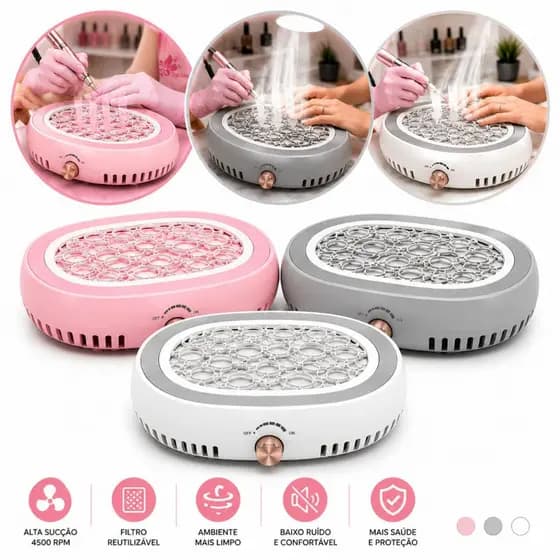 Coletor de Pó para Unhas Profissional 4500RPM Filtro Reutilizável Baixo Ruído Alta Sucção Manicure