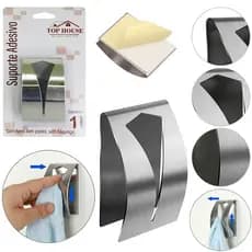 Porta Toalha de Rosto de Inox Retangular Autoadesivo