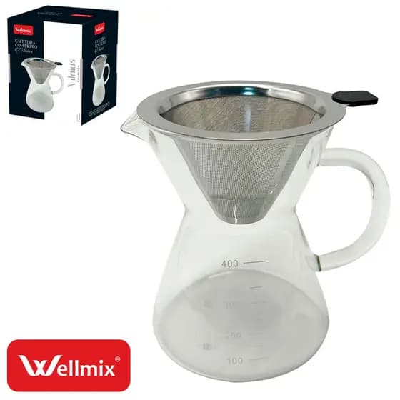 Cafeteira De Vidro Passador de Café Borossilicato Graduado Com Filtro e Coador De Inox Vilnius 400ML