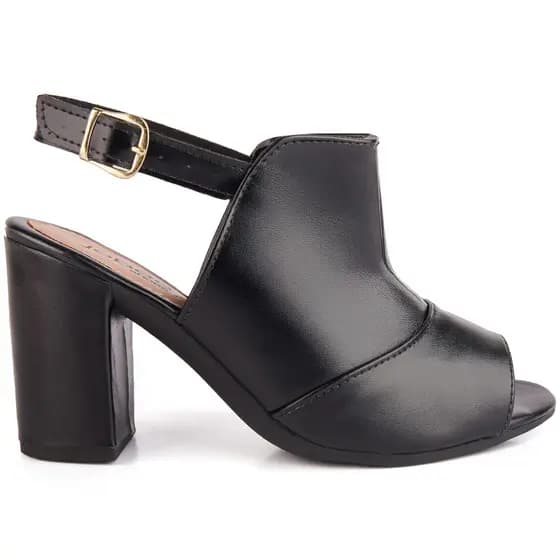 Sandália Feminina Fechada Ankle Boots Sapato Salto Alto Grosso Bloco Fivela Preto Blogueira Social
