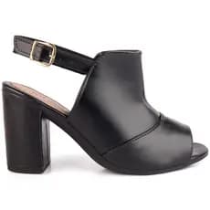 Sandália Feminina Fechada Ankle Boots Sapato Salto Alto Grosso Bloco Fivela Preto Blogueira Social