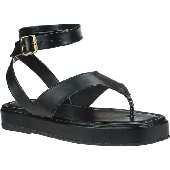 Papete Feminina Flat com Tiras Sandália Conforto Flatform Dedo ANO NOVO