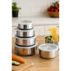 Conjuntos de 5 Potes Herméticos Bavaria Com Tampa - Inox