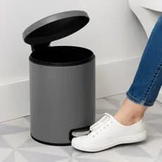 Lixeira Redonda Pedal Aço Inox 3 Litros Design Compacto Durável Cinza Matte