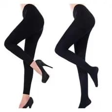 Meia Calça Flanelada Legging Térmica Com ou Sem pé Cintura Alta FIO 80 Preta Meia interna forrada