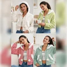 Jaqueta Teddy Feminina Cropped Com Capuz E Zíper Casaco Peluciado Inverno Aconchegante Macio Moda Casual