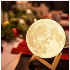 Abajur Lua Cheia 3D Luminaria LED com alto relevo e Base para Decoração sem Fio com Suporte