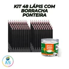Kit 48 Lápis de Escrever Grafite HB N2 Preto + 48 borrachas ponteira