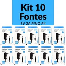 Kit 10 Fontes de Alimentação 9V 3A Para Roteador, Modem, Caixa de Som - Alta Qualidade - Pino Grosso