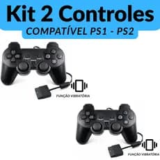 Kit 2 Controle PS1 PS2 Com Fio e Função Vibratória