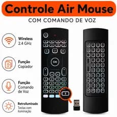 Controle Remoto Air Mouse com Teclado, Luz LED e Comando de Voz Compatível Android Smart Tv, PC