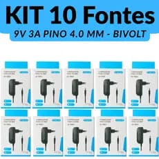 Kit 10 Fontes Alimentação 9V 3A Pino Fino 4.0mm Bivolt Caixa de Som