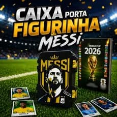 Caixa Porta Figurinhas 3d Lionel Messi Dourado Futebol 2026 - Grande com Separador Removível