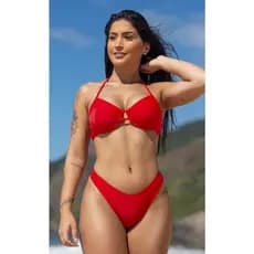 Conjunto Biquíni Meia Taça com Aro e Calcinha Fio Duplo Vermelho
