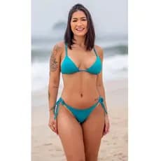 Conjunto Biquíni com Bojo Marquinha de Fita Fio Duplo Azul Piscina