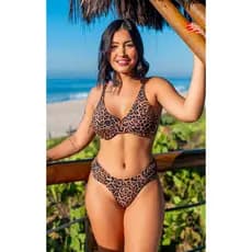 Conjunto Biquíni Meia Taça com Bojo Removível e Calcinha Drapeada Onça