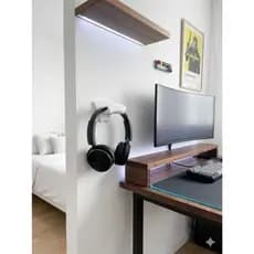 Suporte  para Headset Fone de Parede e Mesa Fixação Fita