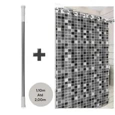 Kit Varão para Cortina de Banheiro Box Suporte Alumínio 2 Metros Bastão Extensível 1,10m até 2,00m