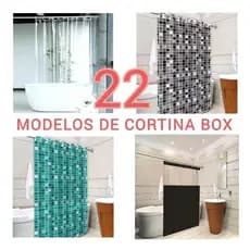 Cortina Box Banheiro 1,38 x 1,98m Pvc Impermeável Antimofo Tecido Poliéster Lisa Visor Ilhós Ganchos