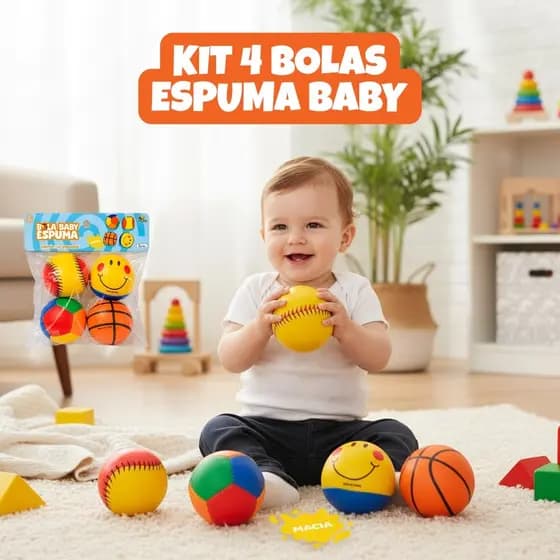 Kit 4 Bola Infantil Espuma Macia Bolinha Brinquedo Para Bebê Neném Bebês Crianças Primeira Idade