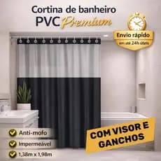 Cortina Para Banheiro Box em PVC Anti Mofo Com Ganchos e Visor Alta Qualidade - Envio Imediato