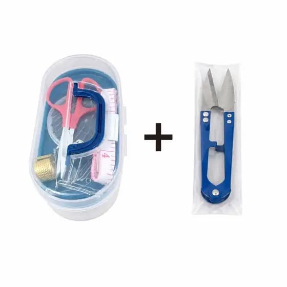 kit de costura + tesoura de arremate [ linhas, agulhas, tesoura, fita métrica, dedal ] - C&S BAZAR -