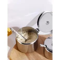 1 ou 2 Açucareiros 350ml em Aço Inox com Colher para Açúcar Condimentos