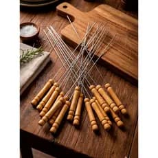 6 Mini Espetinhos para Churrasco Inox com Cabo de Madeira