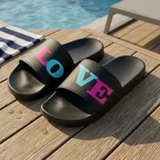 Chinelo Slide Feminino LOVE Preto Confortável Casual