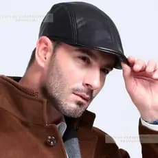 Boina Italiana masculina lisa - Boinas Italiana Estilo Inverno Touca Boné Couro ecológico Preta