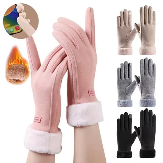 Moda feminina luvas quentes outono inverno touchscreen luvas com punho peludo para atividades ao ar livre ciclismo monta