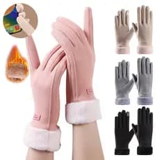 Moda feminina luvas quentes outono inverno touchscreen luvas com punho peludo para atividades ao ar livre ciclismo monta