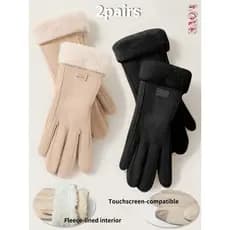 2 Pares de Luvas Térmicas de Inverno Forradas e Grossas - Luvas Táteis Quentes com Punhos Felpudos para Estudantes