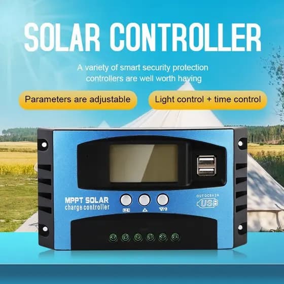 Controlador De Carga Solar MPPT 30A 40A 50A 60A 100A Visor LCD USB Duplo 12V 24V Regulador De Carregador De Painel De Célula Com