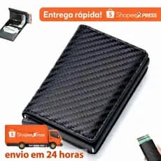 Carteira Antifurto Masculina Slim com Proteção RFID Porta Cartões  Compacta  Preta Premium