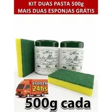 Kit 2 Potes Pasta Mágica 500g 2 Esponjas GRÁTIS|Limpeza Pesada Multiuso|Limpa,Fogão,Inox,Panelas,Tênis,Estofado,Banheiro
