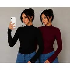 Kit 2 Blusas Manga Longa Inverno Canelada Gola Alta