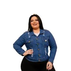 JAQUETA FEMININA PLUS SIZE JEANS LAYCRA DESTROYED