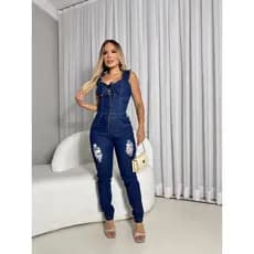 MACACÃO FEMININO JEANS LYCRA  SKINNY COM ZIPER FRENTE