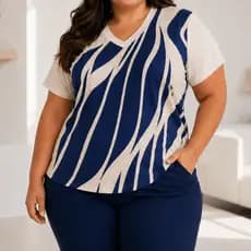 Blusa Feminina Estilosa Plus Size Estampada Elegante Costas Soltinha Confortável
