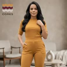 Conjunto Feminino Calça Jogger Com Bolso Blusa Manga 3/4 Roupa Inverno Elegante