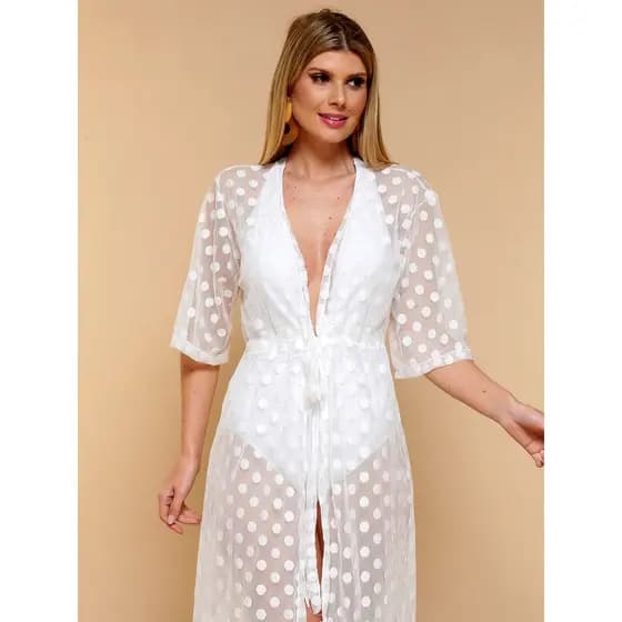 Saída de praia MANGA CURTA com renda tuli roupas femininas